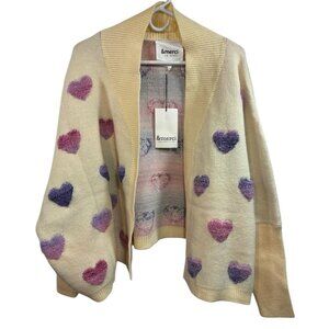 NWT &merci Cardigan Womens Large Puffy Hearts Open Front Thick Batwing Sleeves